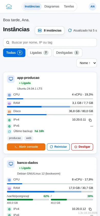 Lista de instâncias no celular