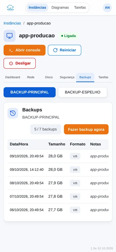 Backups da instância no celular